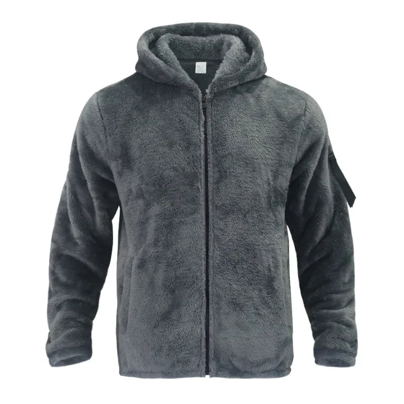 Teddy-Fleece Kapuzenjacke Herren mit Reißverschluss und Seitentaschen - Kuschelig Warm