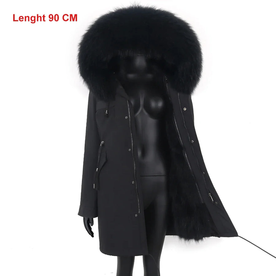 Parka mit Fellkapuze & Fellfutter langer Wintermantel Damen