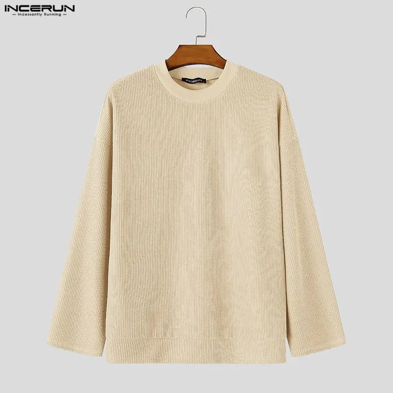 Heren shirt met lange mouwen, geribbeld, ronde hals, casual, oversized pullover