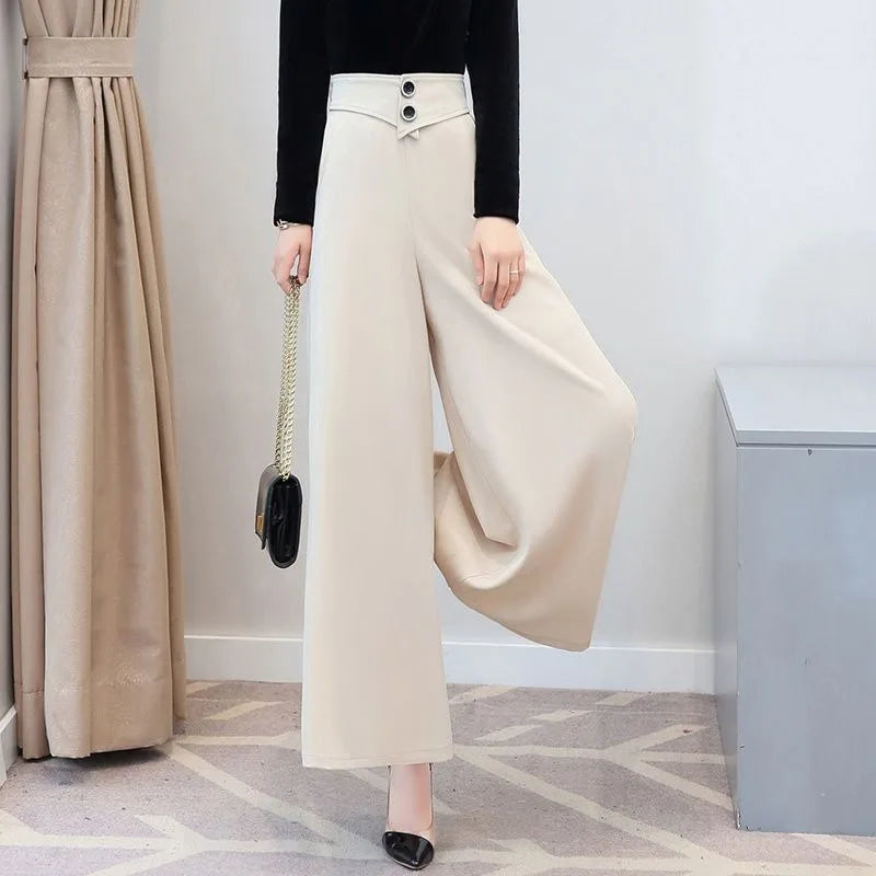 Damen Palazzo Hose Schwarz Weites Bein Hoher Bund