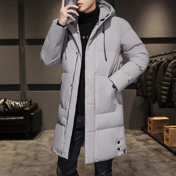 Herren Winter Steppmantel mit Kapuze Lang Grau