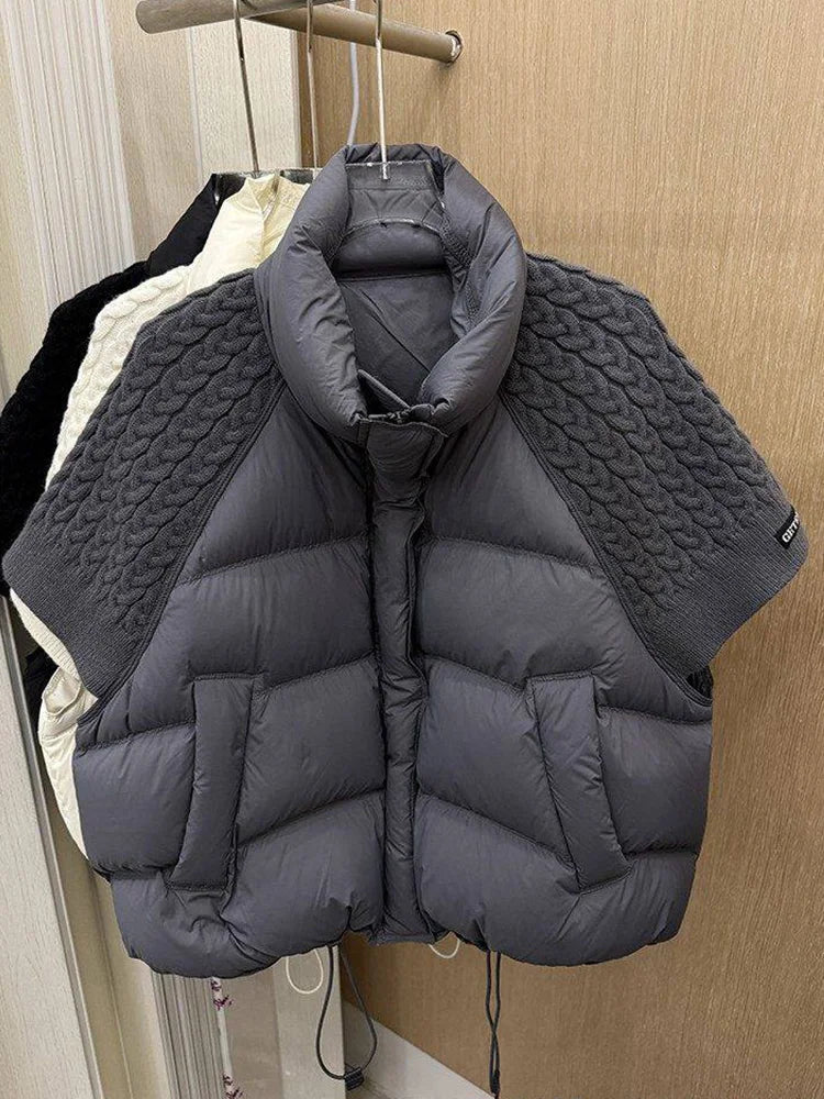 Damen Steppweste mit Strickärmeln und Stehkragen - Warme Puffer Weste