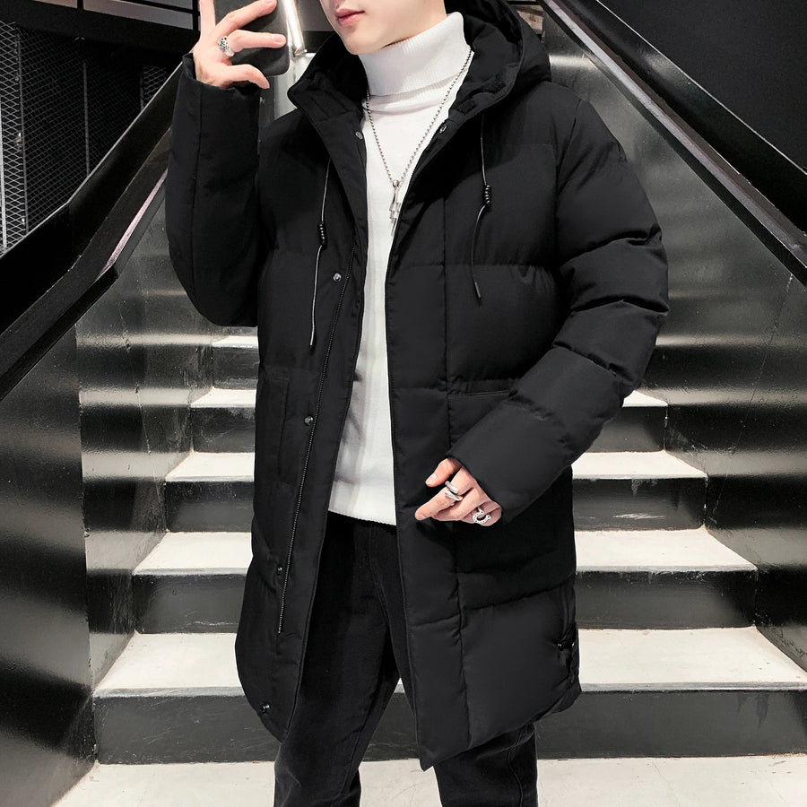 Herren Winterparka Steppmantel mit Kapuze Lang Grau