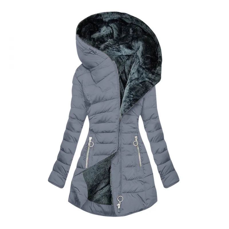 Damen Steppjacke mit Kapuze, gefüttert, Reißverschlusstaschen, Winterjacke