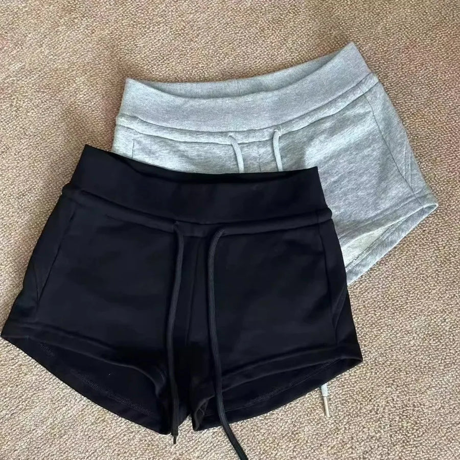 Damen Sport Shorts mit Kordelzug Kurze Hose Schwarz/Grau