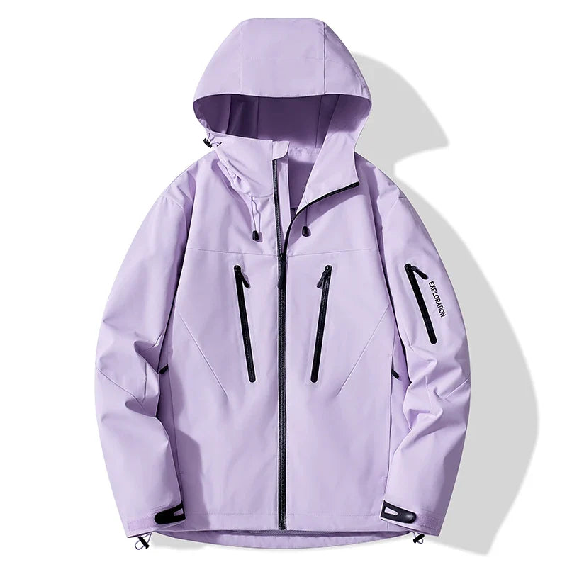 Unisex Outdoorjacke mit Kapuze, Reißverschlusstaschen und Kontrastdetails