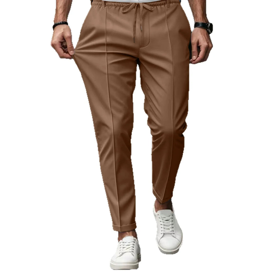 Herren Freizeithose Beige mit Kordelzug und Gummibund