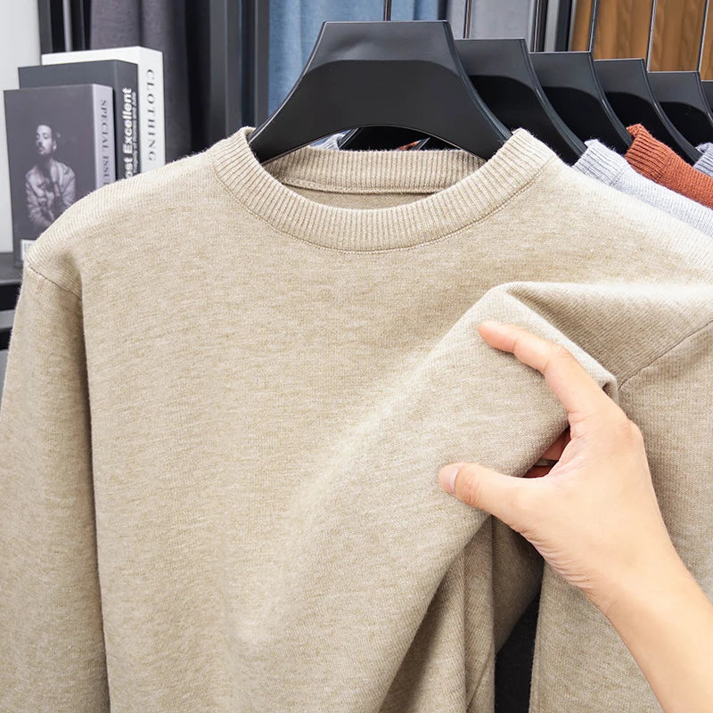 Unisex basic trui met ronde hals, lange mouwen en breisel