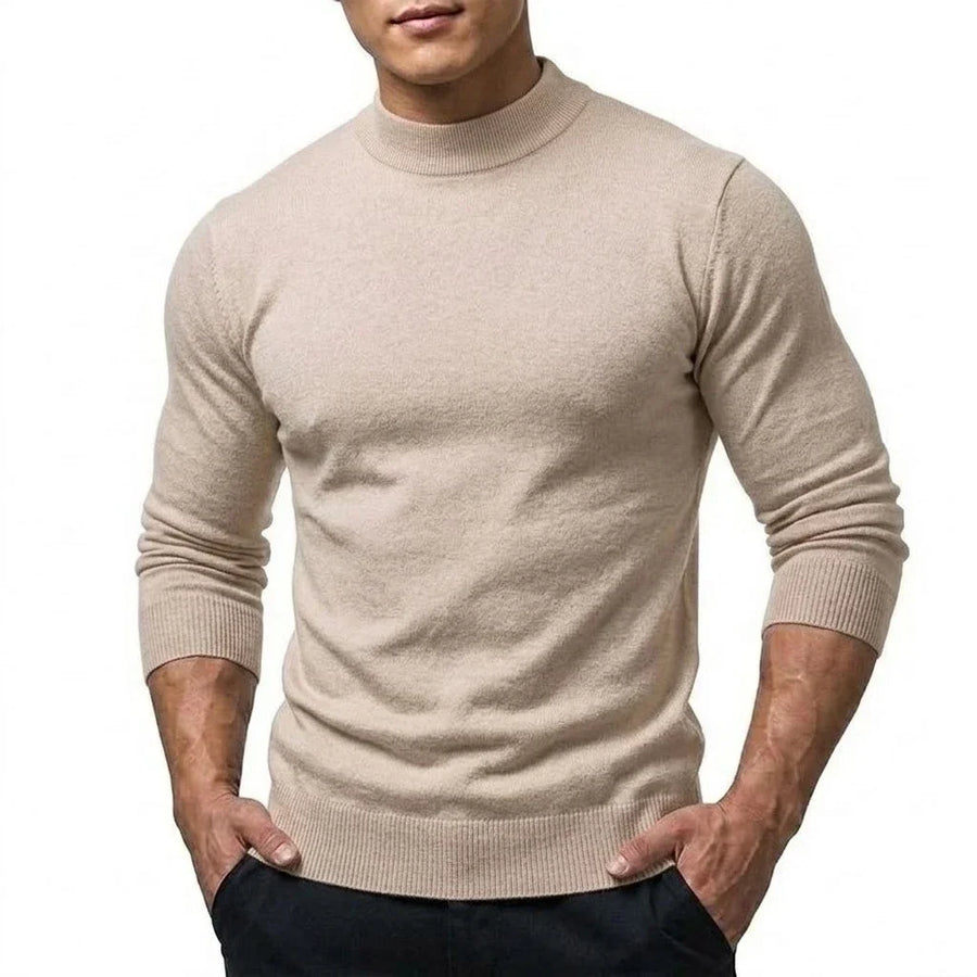 Heren trui met mock neck, lange mouwen, basic gebreide trui
