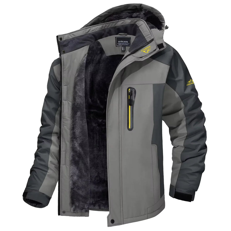 Herren Winterjacke mit Kapuze und Plüschfutter - Warme Outdoor-Jacke in Camouflage-Muster