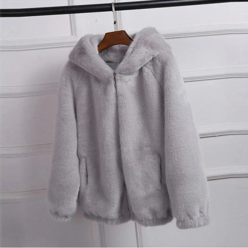 Damen Hoodie aus Plüsch mit Kapuze, Weiß
