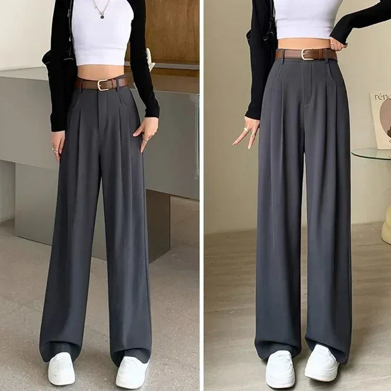 Elegante damesbroek met wijde pijpen, hoge taille en plooien