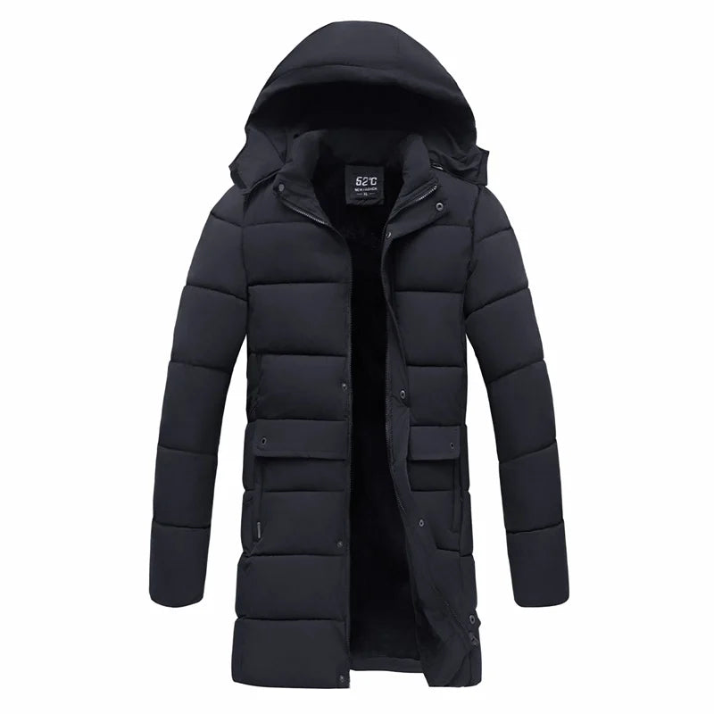 Herren Winter Steppmantel mit Kapuze Lang Gepolsterte Outdoor-Jacke