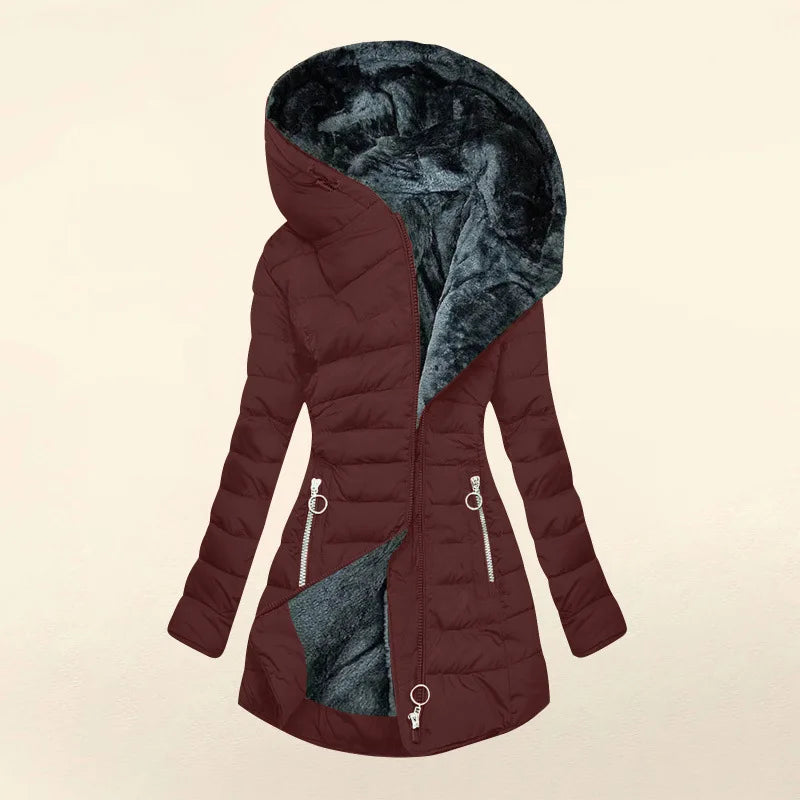 Damen Steppjacke mit Kapuze, gefüttert, Reißverschlusstaschen, Winterjacke