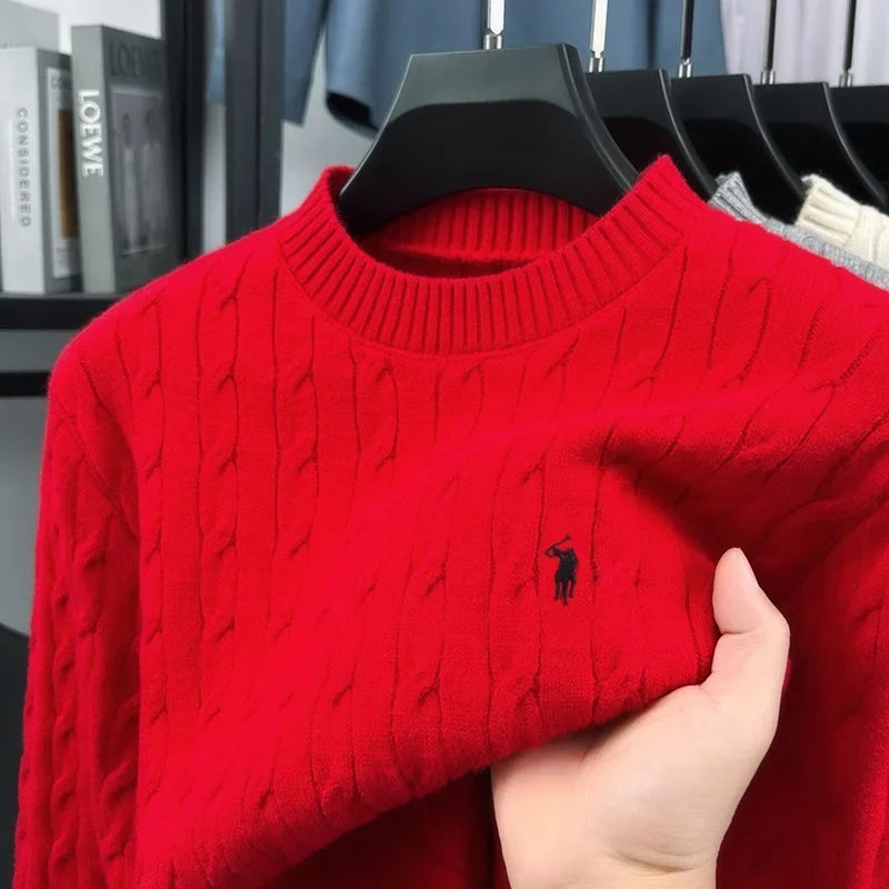 Herren Zopfstrick Pullover Rundhals Langarm Strickpullover