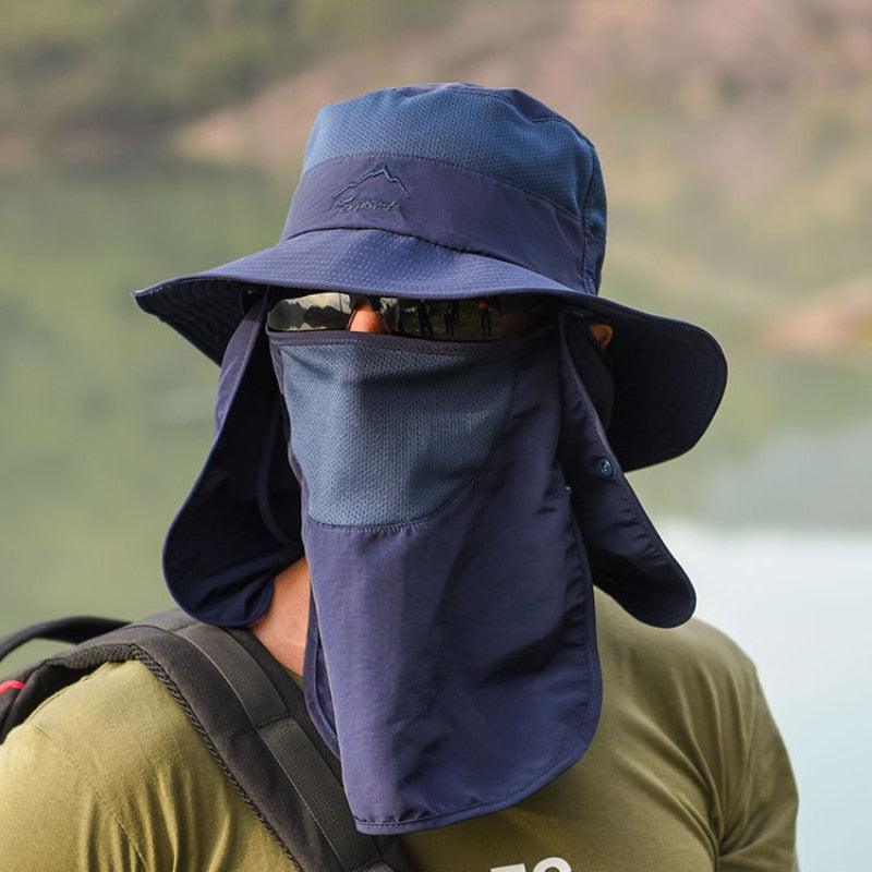 Unisex Sonnenhut mit Nackenschutz und Gesichtsmaske, breiter Krempe und UV-Schutz für Outdoor-Aktivitäten