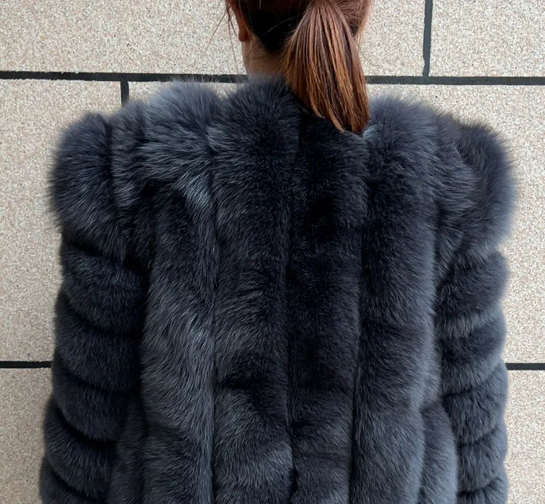 Kurze Damen Kunstpelzjacke mit langen Ärmeln und V-Ausschnitt, mehrfarbig
