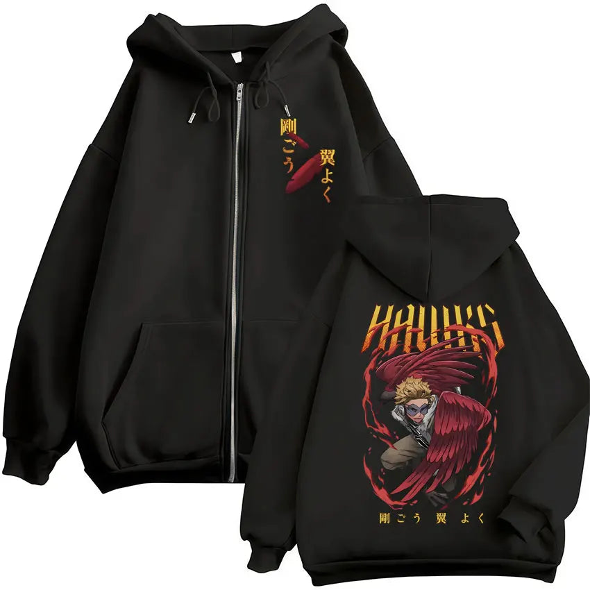 Unisex Reißverschluss Hoodie mit Kapuze & Druckmotiv, lässig