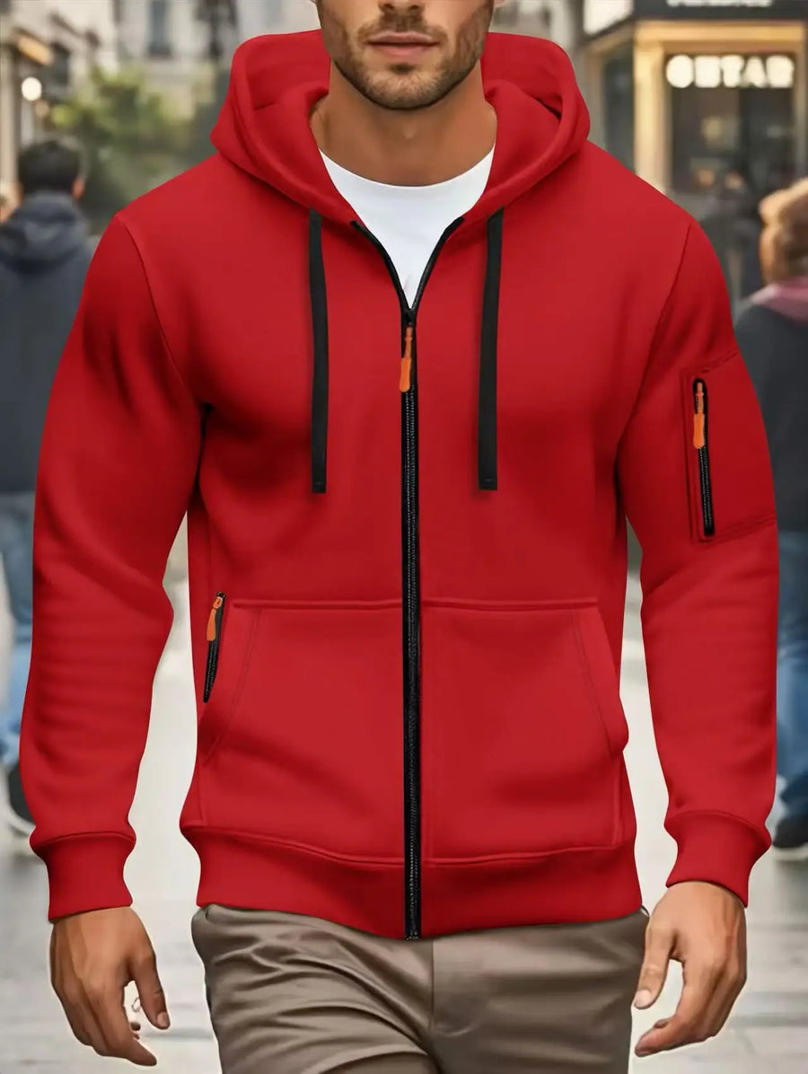 Herenhoodie met rits en zakken, olijfgroen