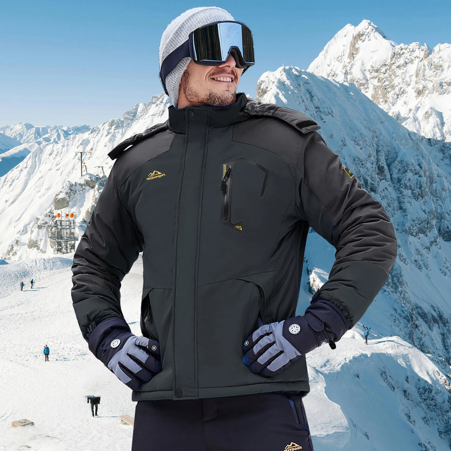 Herren Skijacke Outdoor Winterjacke Wasserdicht Orange Schwarz