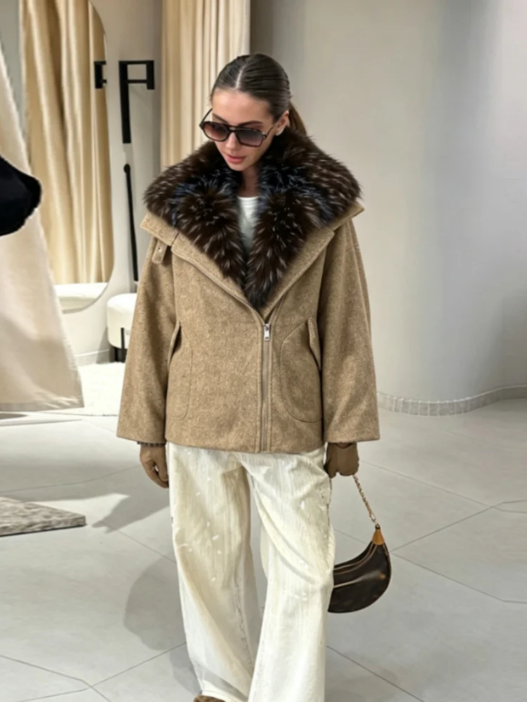 Damen Jacke Kurz Winterjacke mit Kunstpelzkragen Reißverschluss Grau
