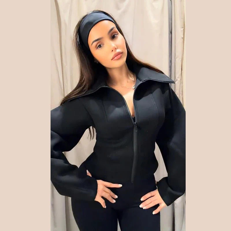 Damen Jacke mit Reißverschluss, Stehkragen und figurbetontem Schnitt