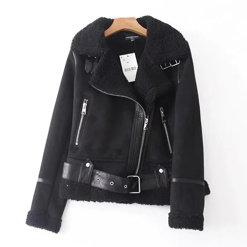 Bikerjacke gefüttert Damen mit Reverskragen und Reißverschlüssen
