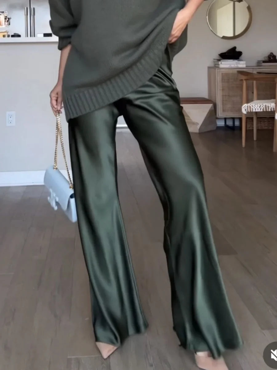 Dames satijnen palazzo-broek met elegante wijde pijpen