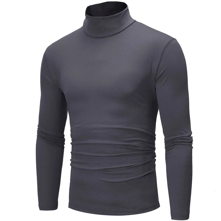 Heren colshirt met lange mouwen, nauwsluitend, effen