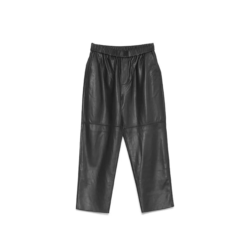 Damesbroek van imitatieleer met elastische tailleband en cropped model