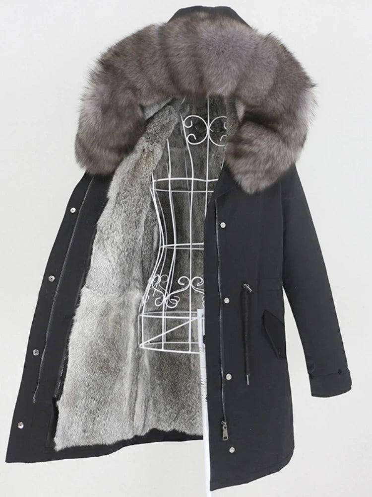 Winterparka mit Kunstfellfutter und großer Kapuze