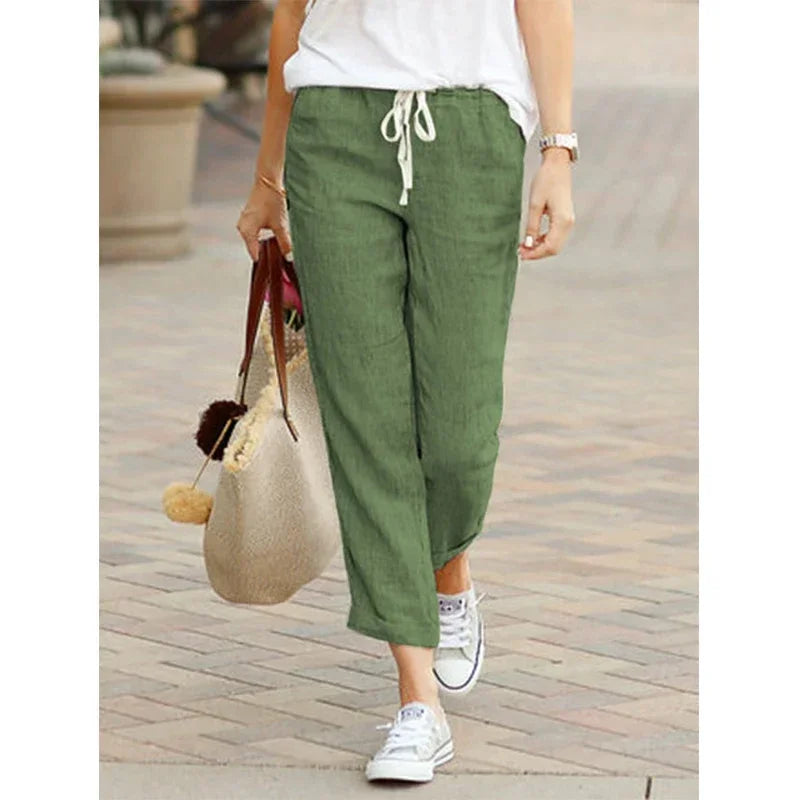 Damen Leichte Hose mit Gummibund & Kordelzug, Cropped-Look
