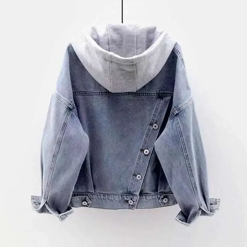 Jeansjacke Damen Hellblau mit Kapuze Kurz