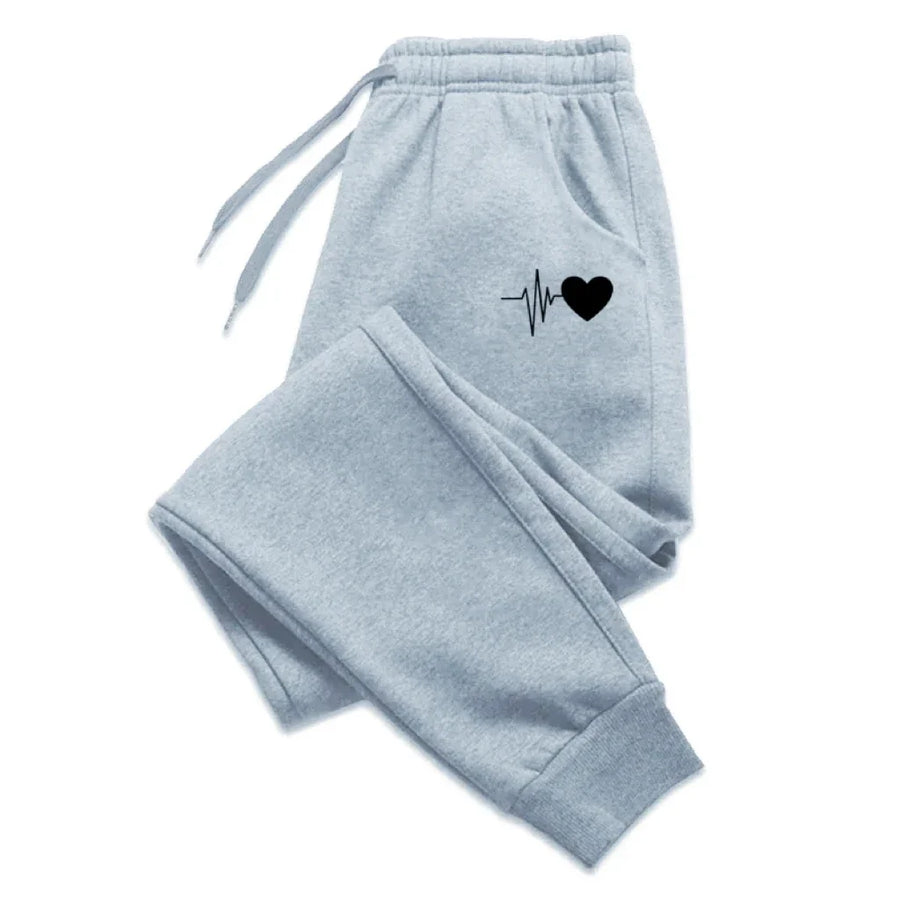 Unisex Jogginghose mit Herzschlag-Print, Kordelzug und Bündchen