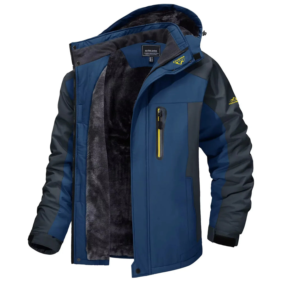 Herren Winterjacke mit Kapuze und Plüschfutter - Warme Outdoor-Jacke in Camouflage-Muster