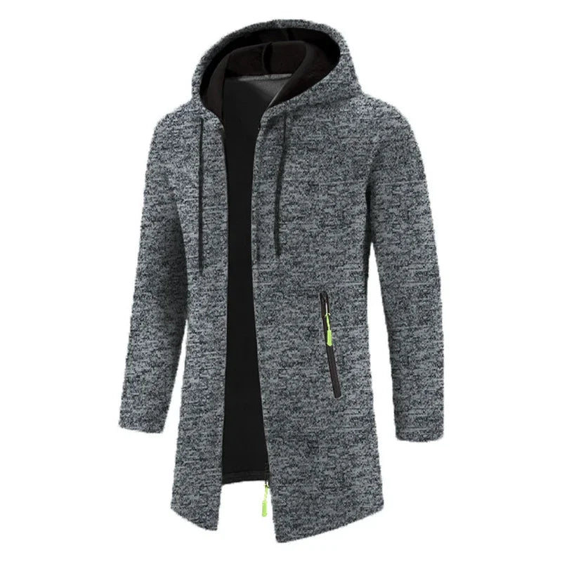 Herenhoodiemantel met lange mouwen, gemêleerd, met zak met ritssluiting