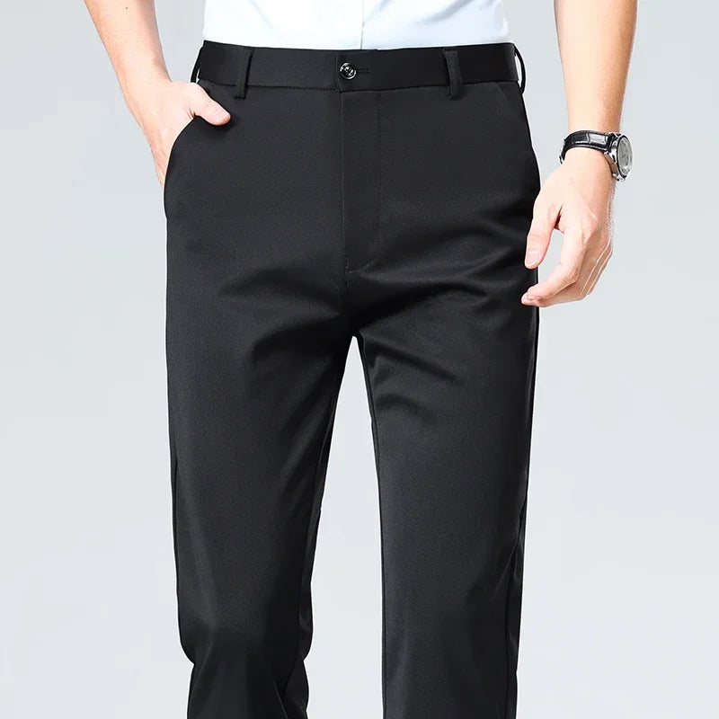 Herren Business-Hose Schwarz Gerade Passform Anzughose