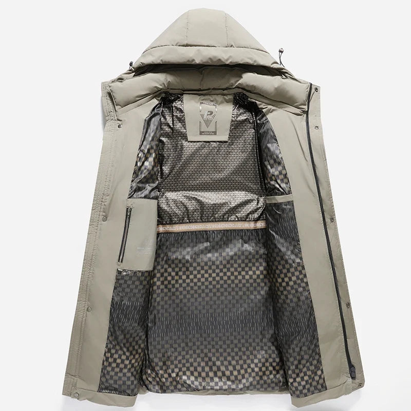 Herren Winter Steppmantel mit Kapuze Lang Schwarz
