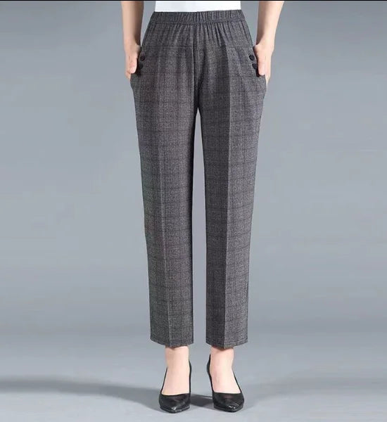 Damen Hose mit Gummibund und Taschen, gestreift oder kariert
