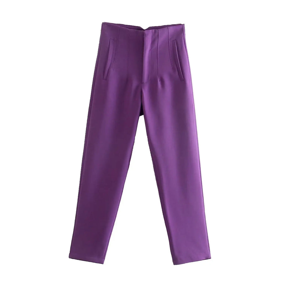 Damen High-Waist Stoffhose mit Falten-Detail und geradem Bein, Business & Freizeit