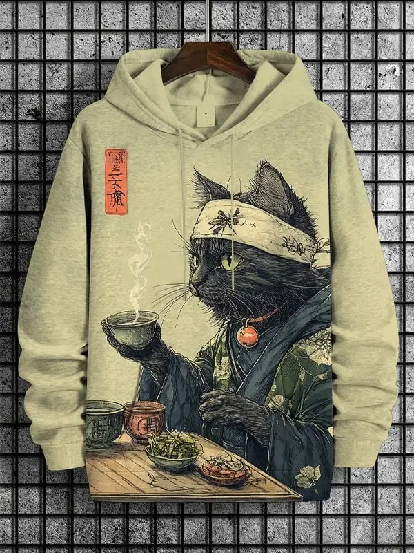 Unisexhoodie met kattenprint en kangoeroezak