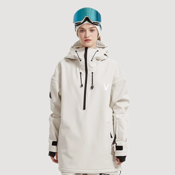 Ski Anorak Jacke mit Kapuze und Half-Zip, Beige