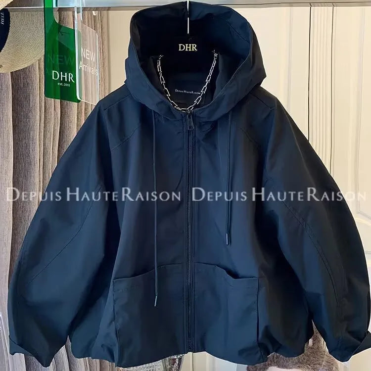 Damen Leichte Jacke mit Kapuze und Reißverschluss – Beige