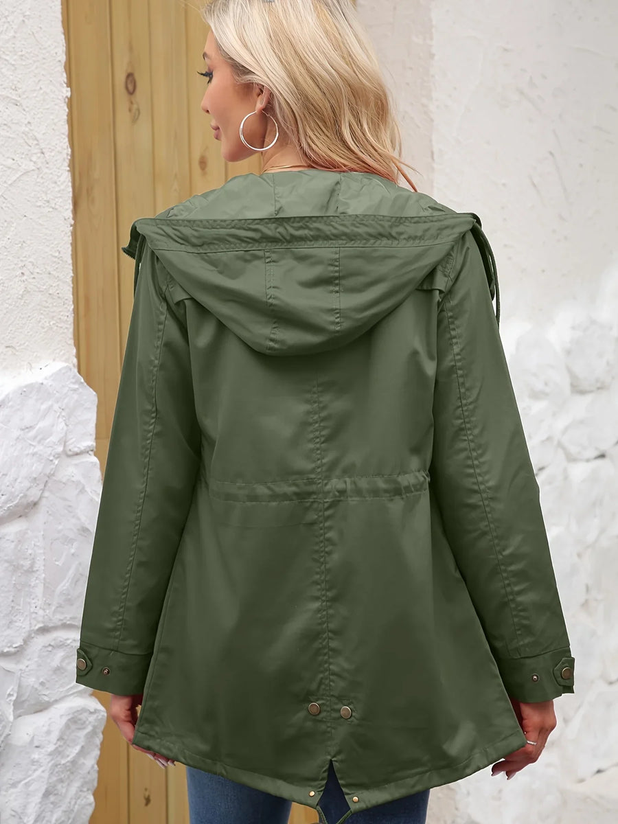 Damen Übergangsjacke mit Kapuze Winddicht Tunnelzug Parka