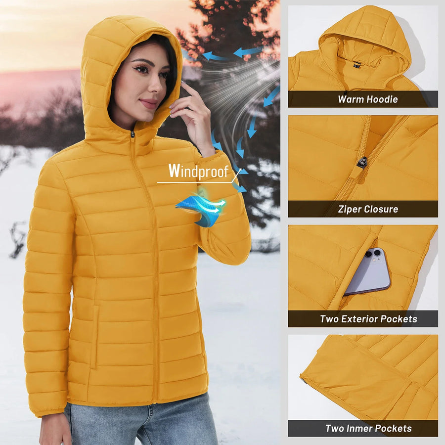 Damen Steppjacke mit Kapuze, leicht & gefüttert, warm für Herbst & Winter
