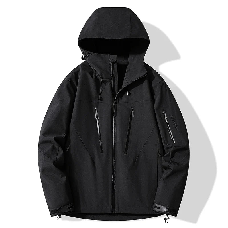 Unisex Outdoorjacke mit Kapuze, Reißverschlusstaschen und Kontrastdetails