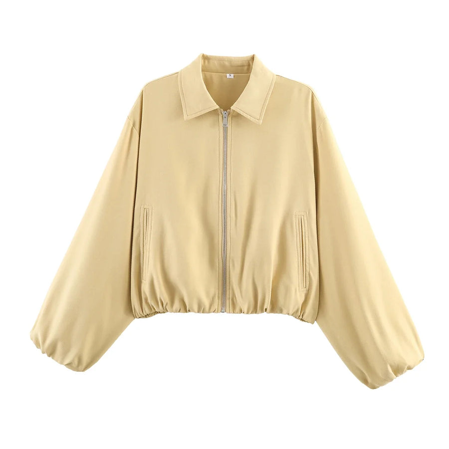 Damen Kurzjacke mit Reißverschluss, Kragen und Gummizugsaum