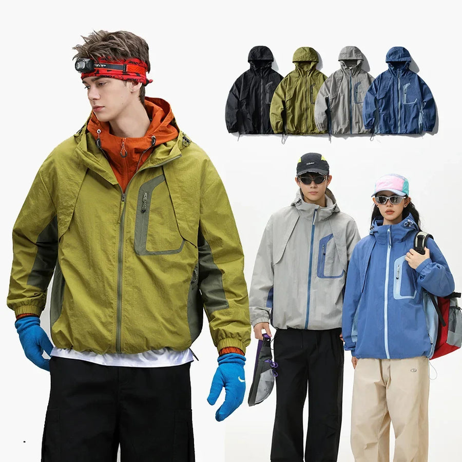 Unisex Leichte Jacke mit Kapuze und Reißverschluss Tasche