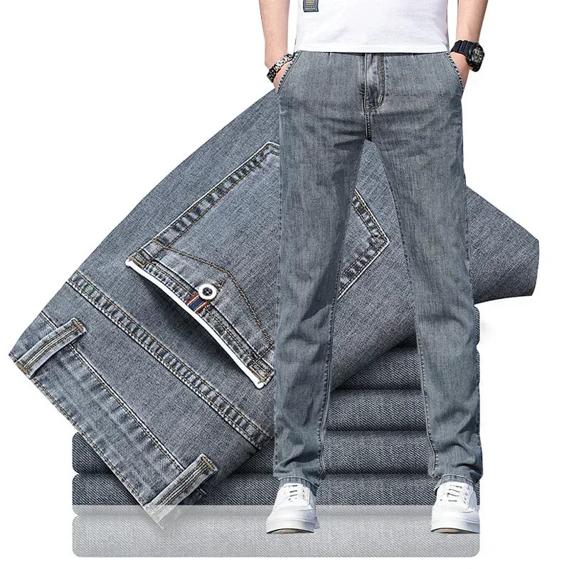 Herren Jeanshose Straight Fit Freizeit Hose Grau/Blau