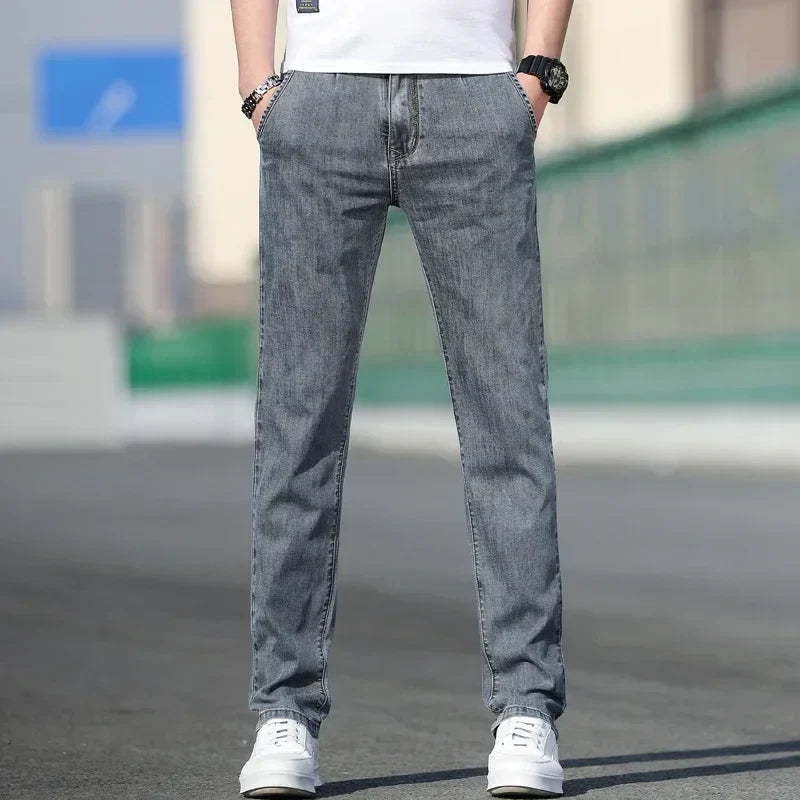 Herren Jeanshose Straight Fit Freizeit Hose Grau/Blau